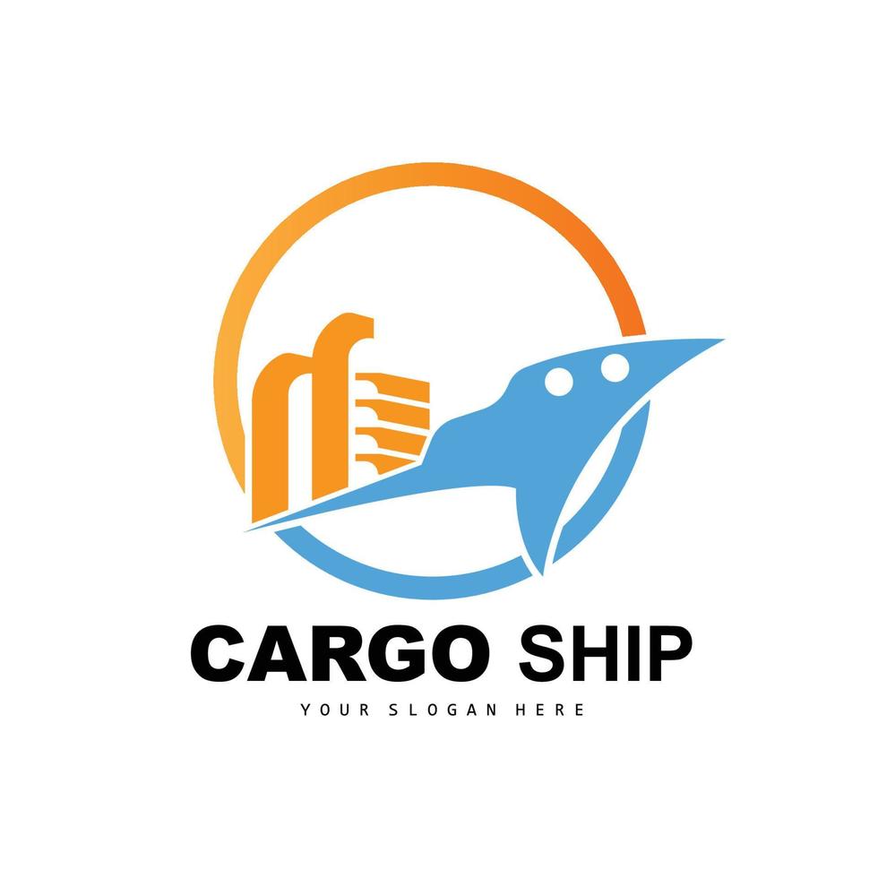 logotipo do navio de carga, vetor de navio de carga rápida, veleiro, design para empresa de fabricação de navios, navegação fluvial, veículos marítimos, transporte, logística