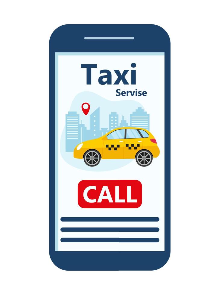 modelo de aplicativo móvel de táxi. smartphone com carro amarelo da cidade. serviço de táxi de pedido de aplicativo móvel on-line. ilustração vetorial para serviço de táxi vetor