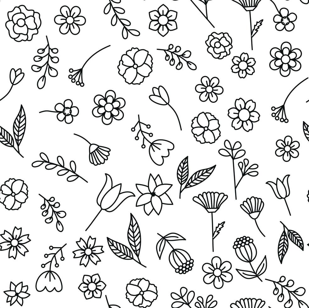 design gráfico de flores. padrão sem costura criativo na moda com flores e folhas desenhadas à mão e formas abstratas. para impressão de têxteis modernos e originais, papel de embrulho, design de arte de parede vetor