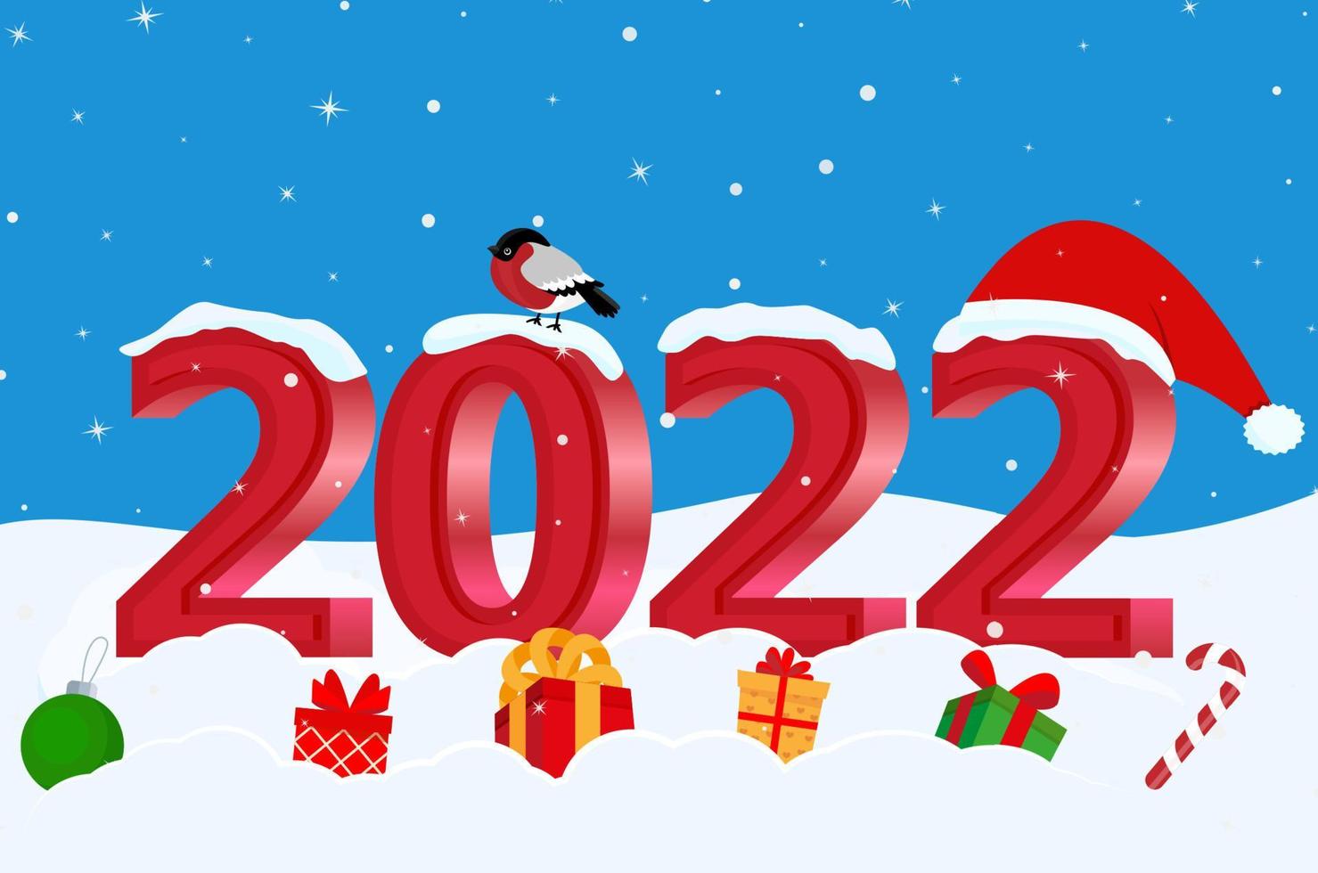 lindo cartão de natal e ano novo com letras de 2022 vetor