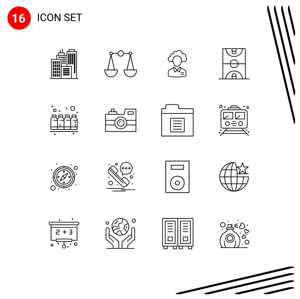 conjunto moderno de pictograma de 16 contornos de elementos de design de vetores editáveis de recurso de basquete humano de quadra de esportes