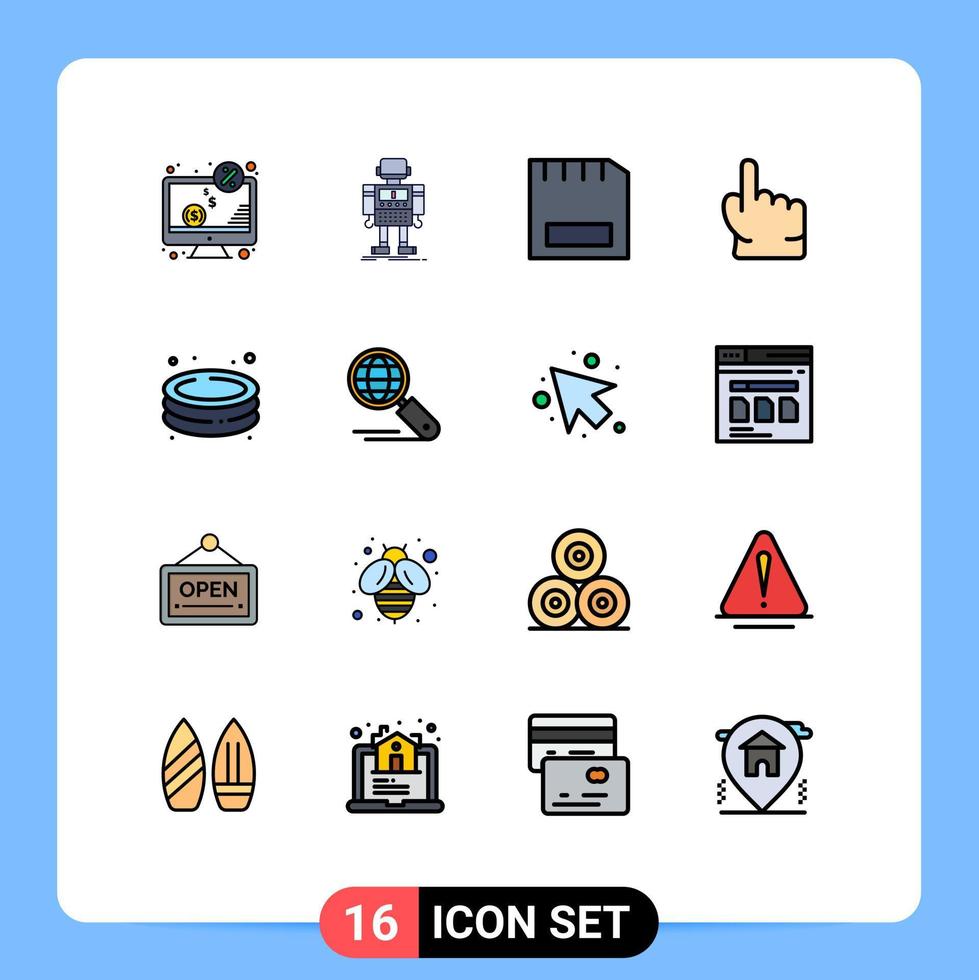 16 conceito de linha cheia de cores planas para sites móveis e aplicativos apontam dispositivos de hardware robóticos de dedo editáveis elementos de design de vetor criativo