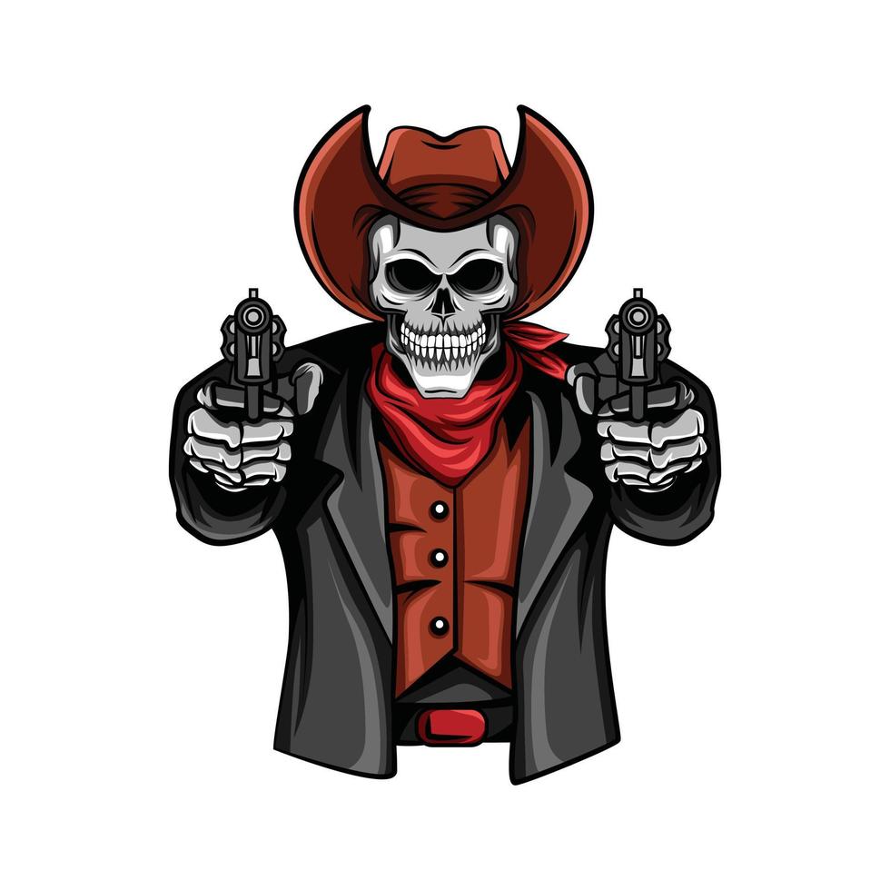 ilustração de arma de cowboy de caveira vetor