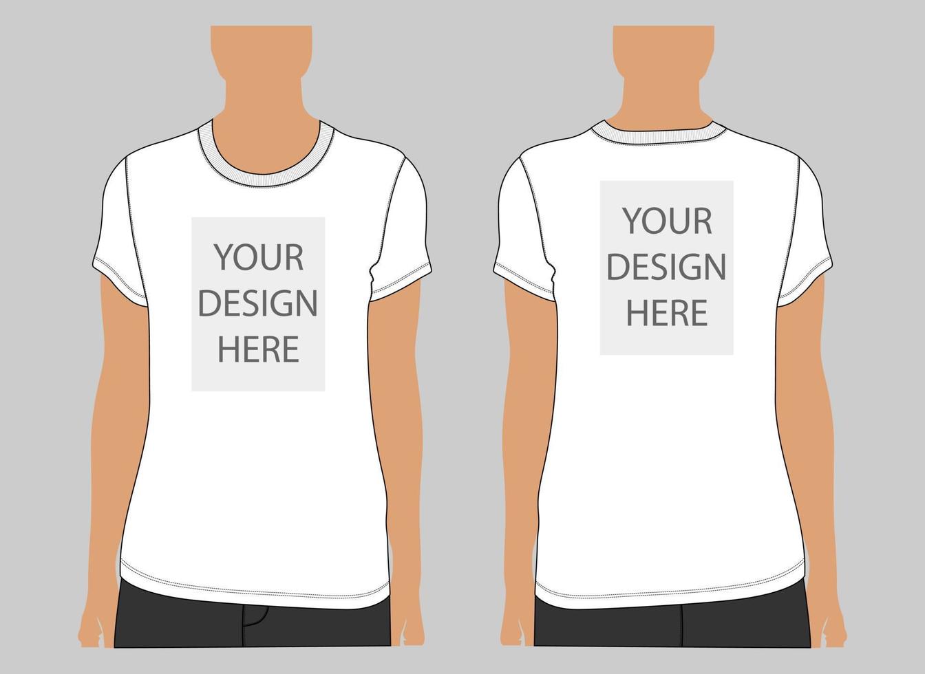 ilustração vetorial de camiseta de manga curta simula modelo para senhoras. vista frontal e traseira do cad de design de vestuário edição fácil e personalizável vetor