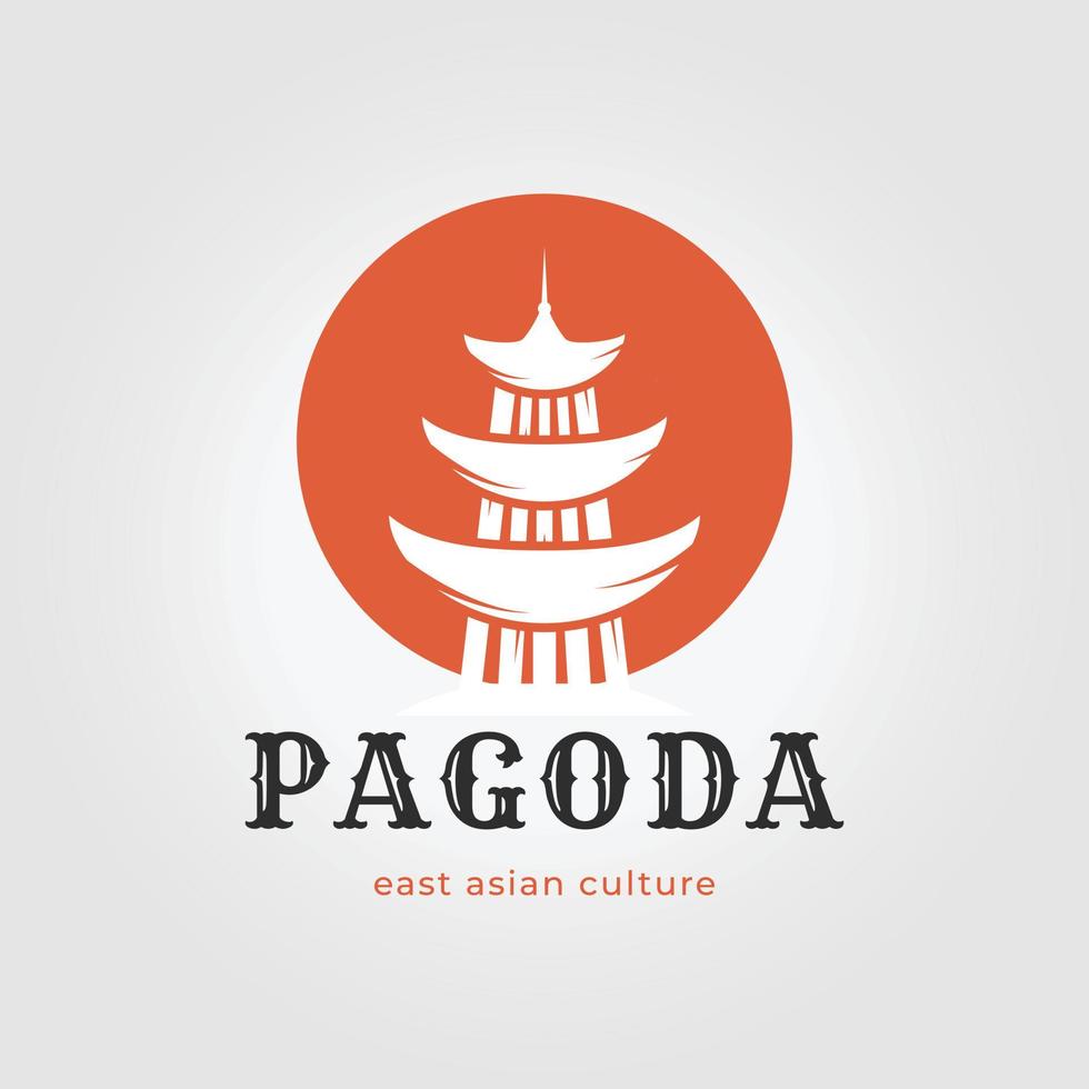 logotipo do pagode com design vetorial de ícone do pôr do sol, herança do leste asiático vetor