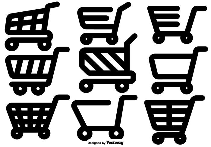 Conjunto de vetores de ícones de carrinho de supermercado plano
