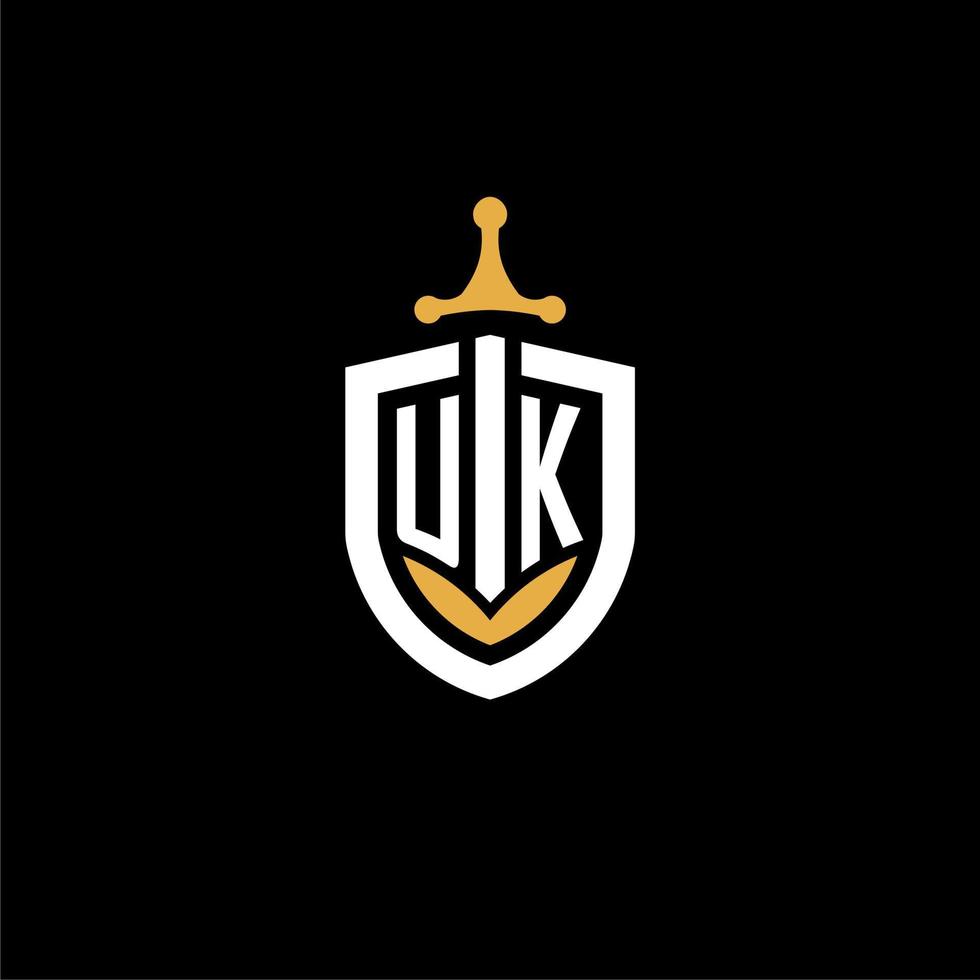 carta criativa uk logotipo jogos esport com idéias de design de escudo e espada vetor