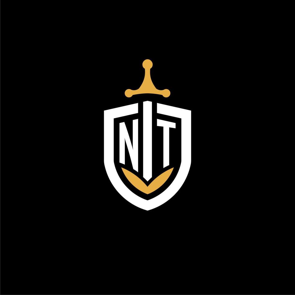 carta criativa nt logo gaming esport com ideias de design de escudo e espada vetor