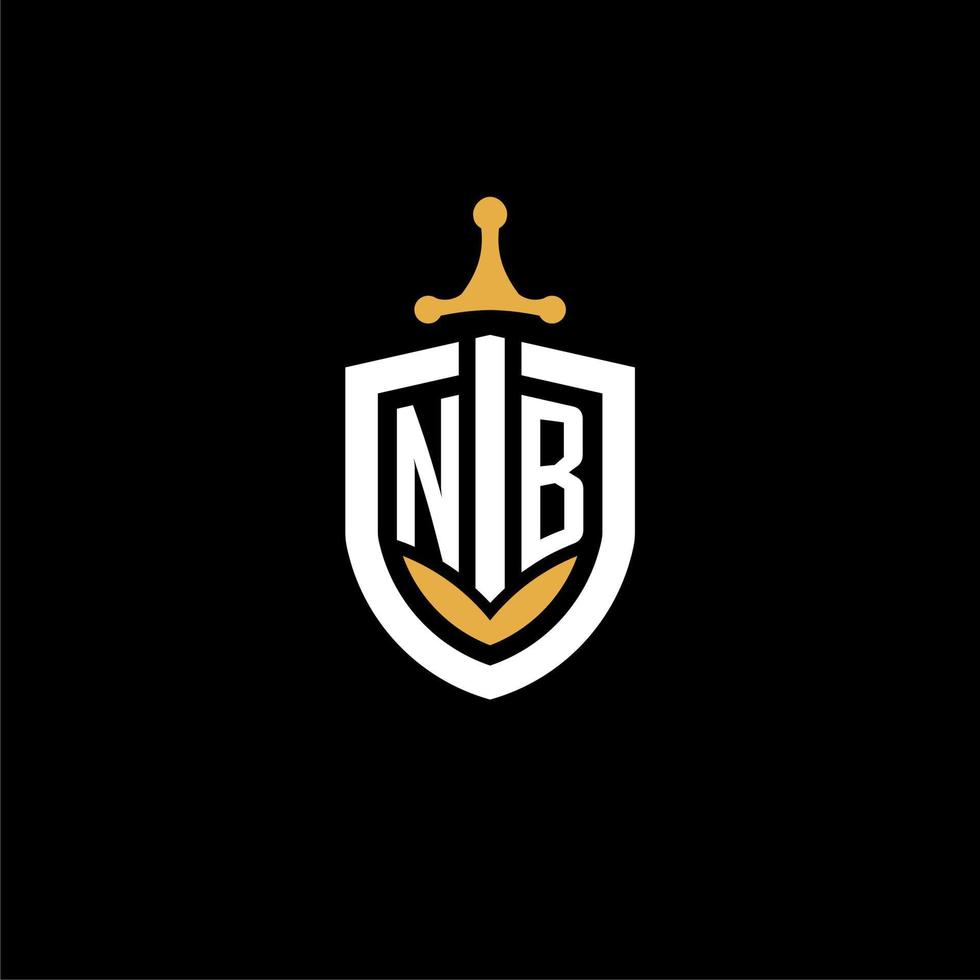 carta criativa nb logo gaming esport com ideias de design de escudo e espada vetor