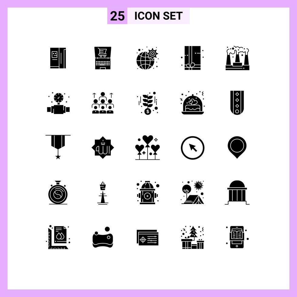 conjunto de 25 sinais de símbolos de ícones de interface do usuário modernos para produção de equipamentos de fábrica, caixa de presente, pacote de presentes, elementos de design de vetores editáveis