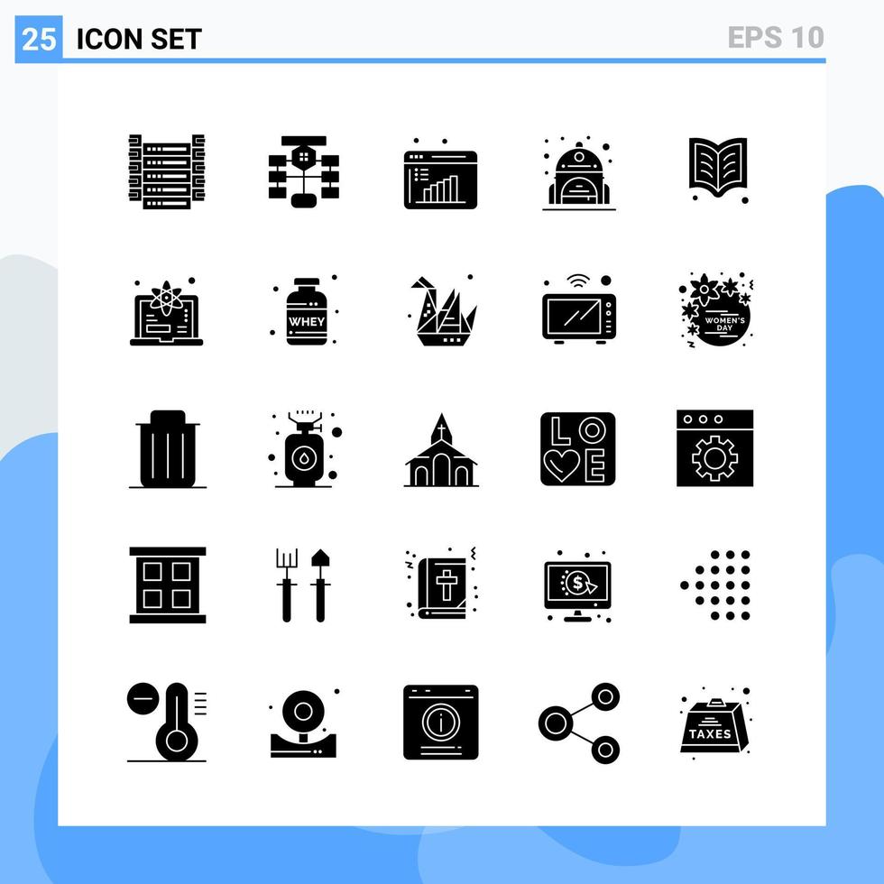 25 símbolos de glifos de ícones de estilo sólido modernos para uso geral sinal de ícone sólido criativo isolado no pacote de 25 ícones de fundo branco vetor