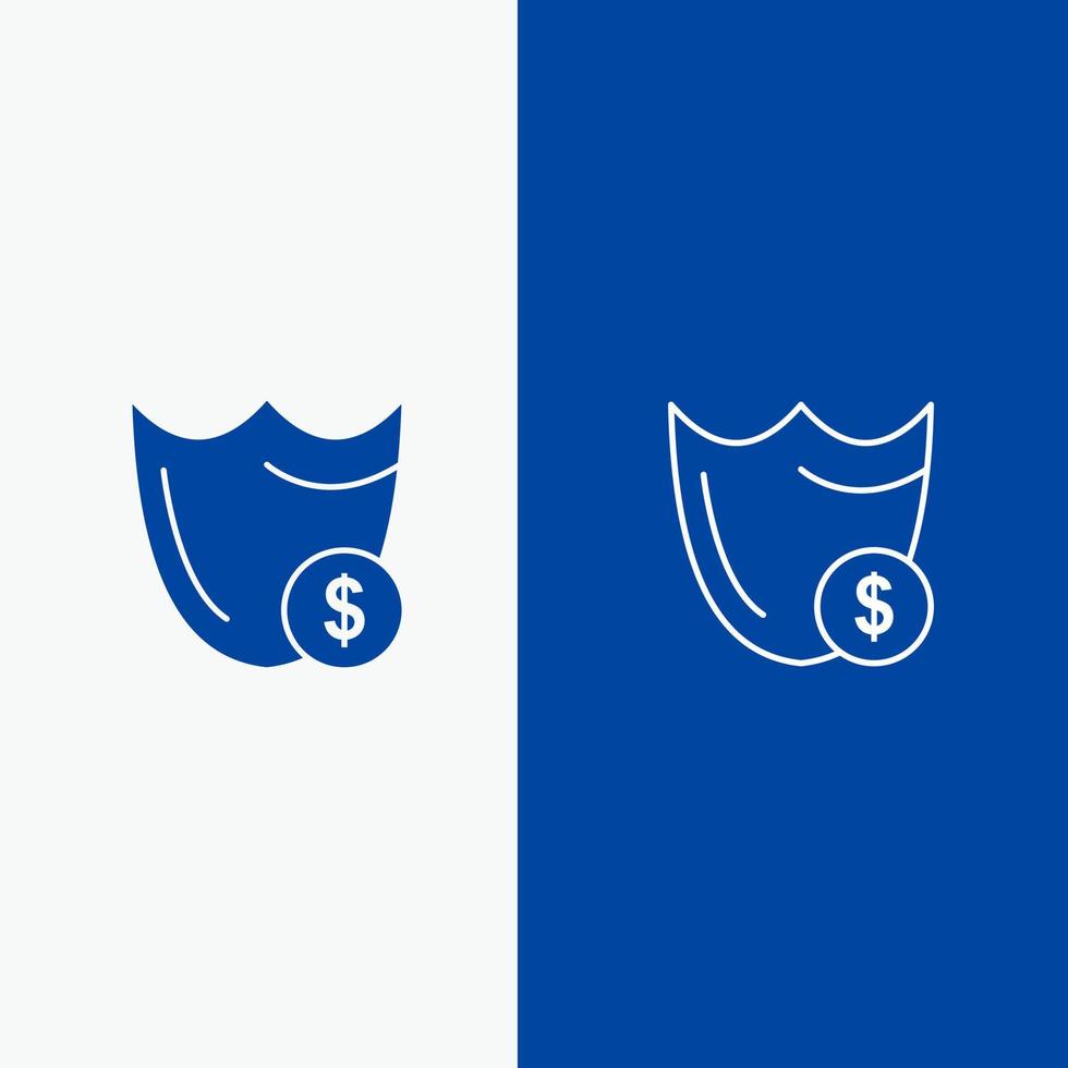 escudo protetor segurança segura linha do dólar e ícone sólido glifo banner azul linha e ícone sólido glifo banner azul vetor