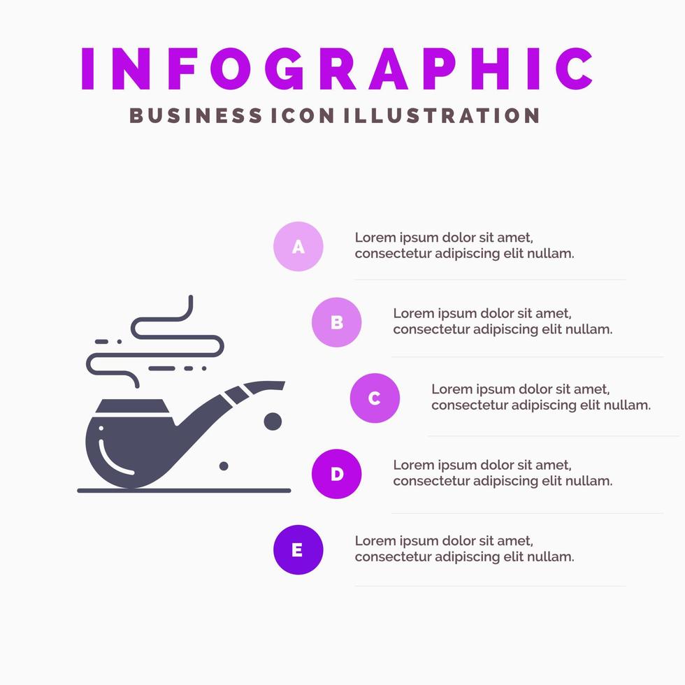 fumaça de cachimbo tubo de são patrício infográficos de ícone sólido 5 passos fundo de apresentação vetor