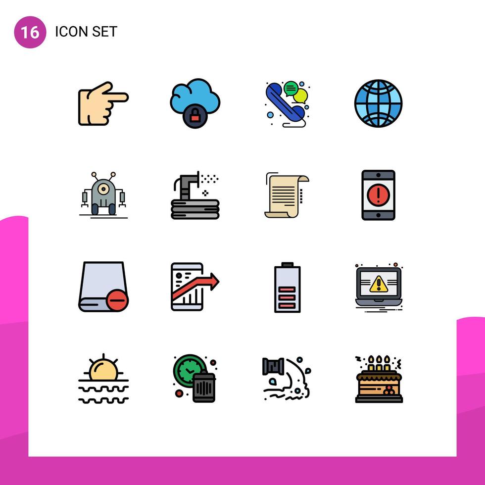 pacote de linha vetorial editável de 16 linhas simples preenchidas de cores planas de fala de robô de descarga elementos de design de vetor criativo editável do mundo robótico