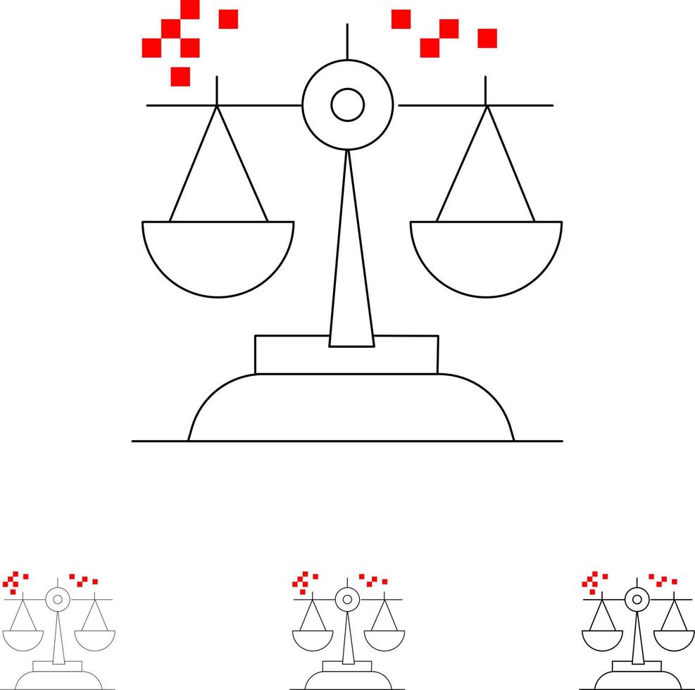 conclusão de escolha lei de julgamento do tribunal conjunto de ícones de linha preta fina e ousada vetor