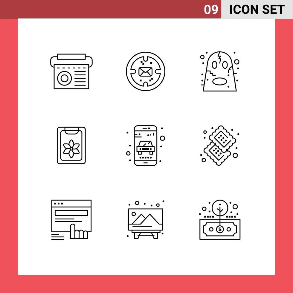 conjunto de 9 sinais de símbolos de ícones de interface do usuário modernos para elementos de design de vetores editáveis de flor de primavera com raiva de clipe on-line