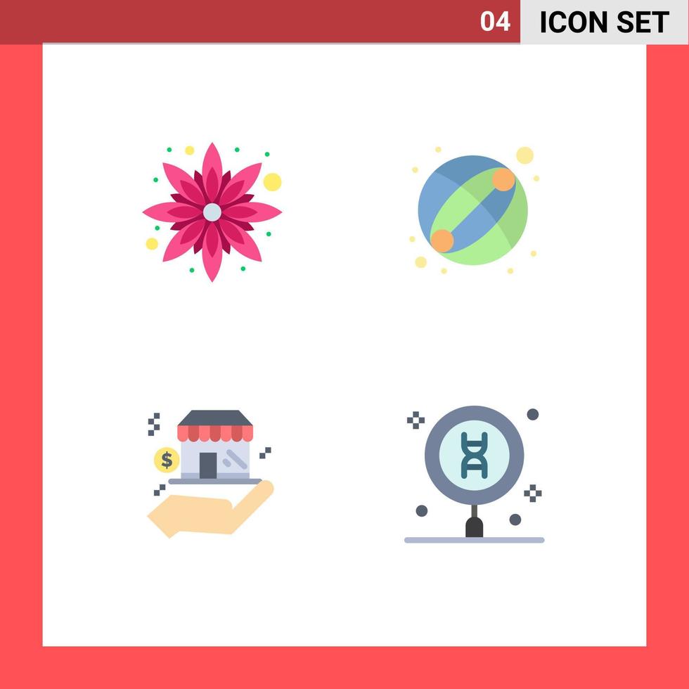 conjunto de 4 sinais de símbolos de ícones de interface do usuário modernos para elementos de design de vetores editáveis dna de negócios de bebê de dólar de flor