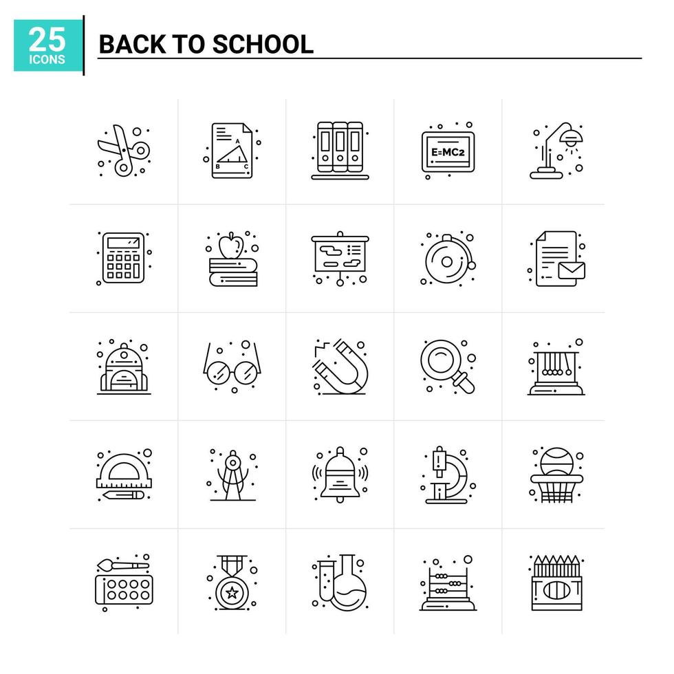 25 de volta ao fundo do vetor do conjunto de ícones da escola