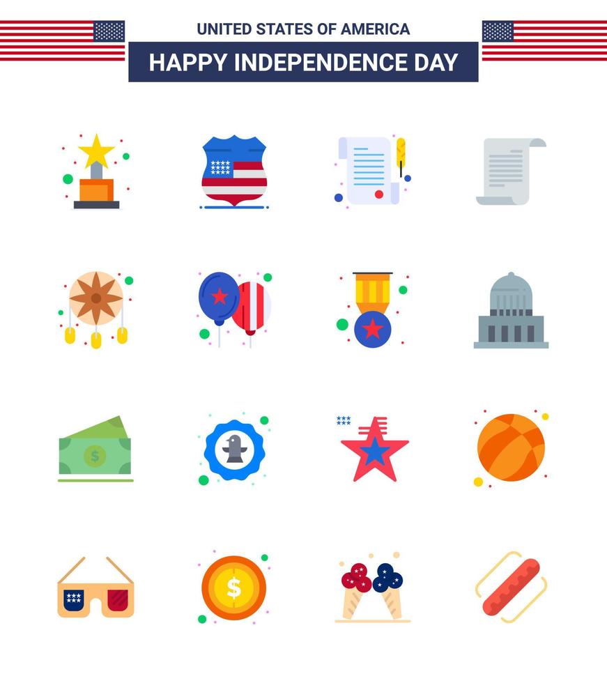 feliz dia da independência 4 de julho conjunto de 16 apartamentos pictograma americano de decoração ocidental adorno de recebimento americano editável dia dos eua vetor elementos de design