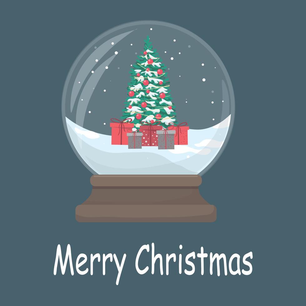 feliz natal bola de vidro com árvore de natal vetor