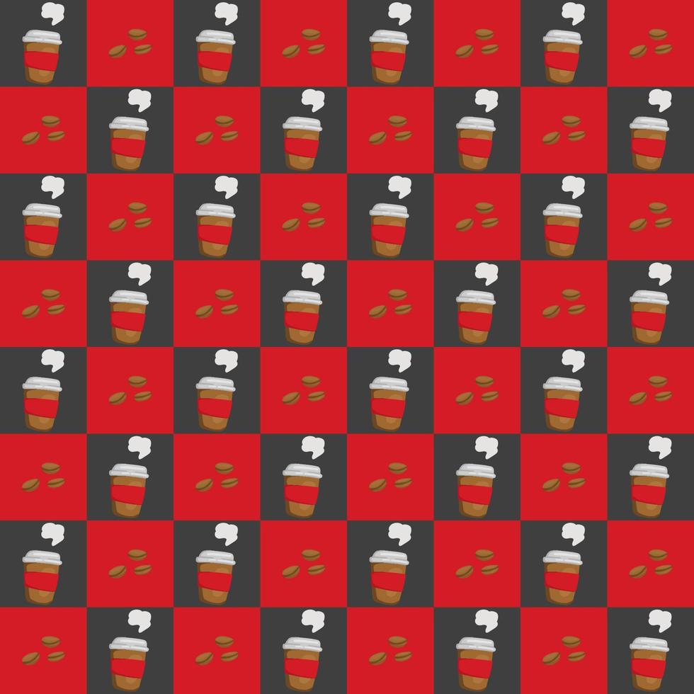 feijão de xícara de café padrão de xadrez preto vermelho vetor