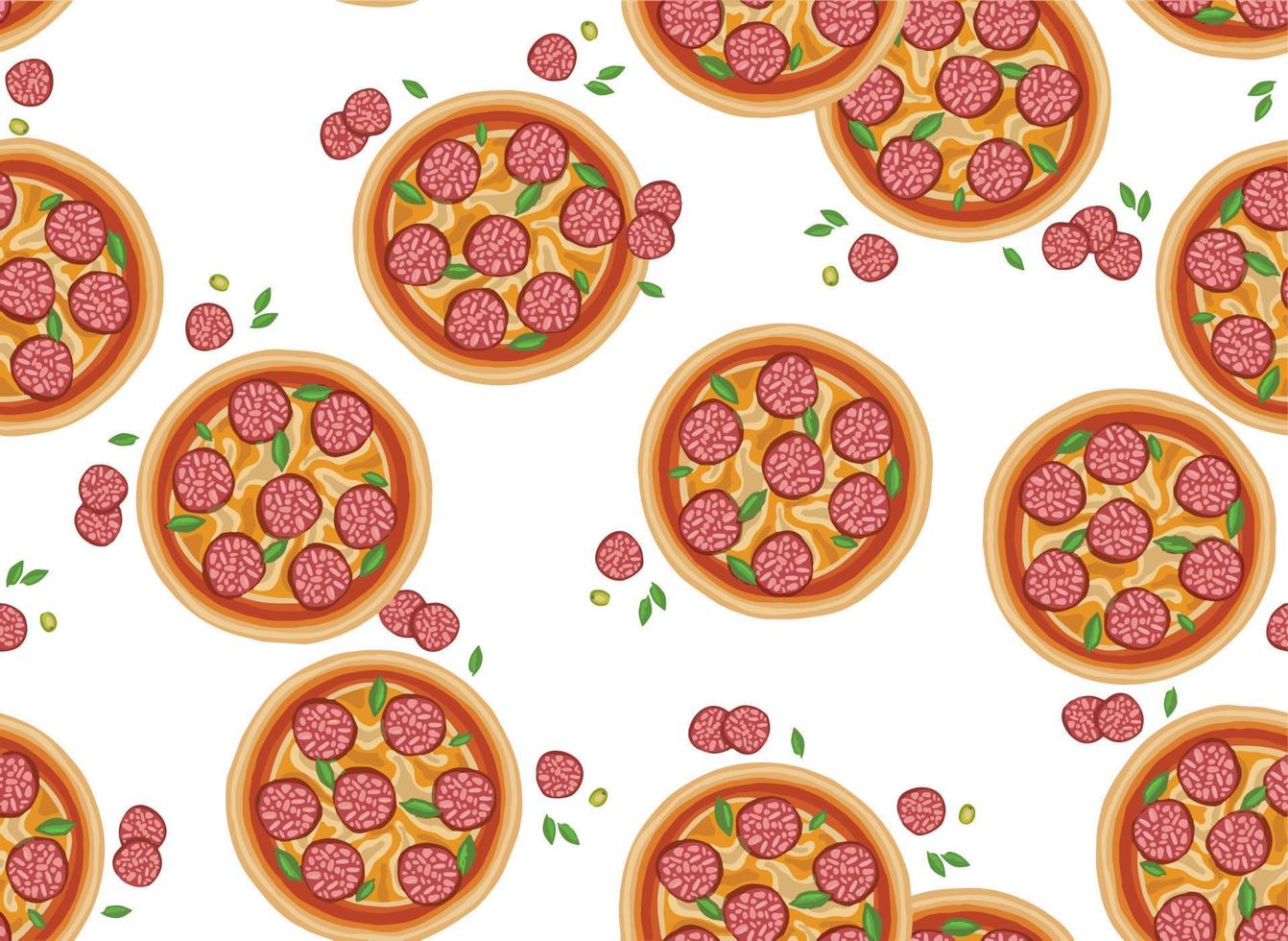 fundo de desenho de padrão de pizza. junk food sem costura desenhada à mão para impressão de embrulho e decoração. vetor