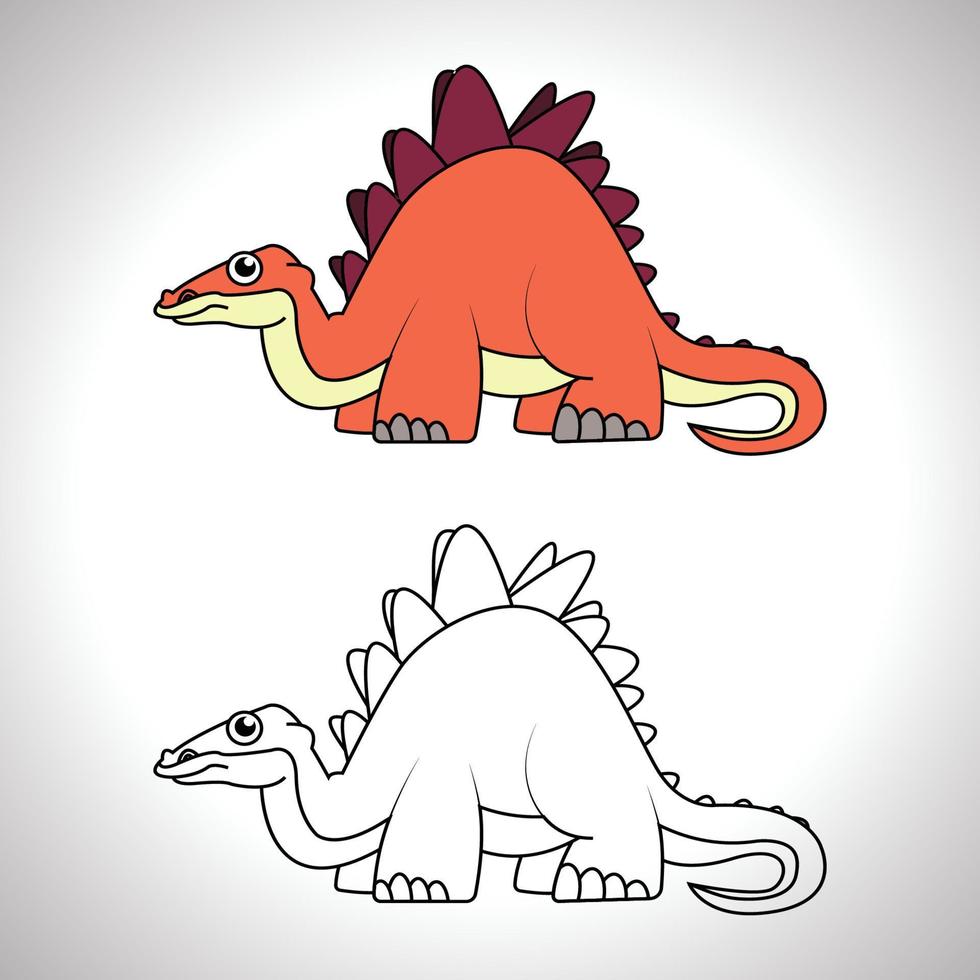 desenho de dinossauro fofo com arte de linha, dinossauro para livro de colorir com cor menos ícone de desenho. vetor