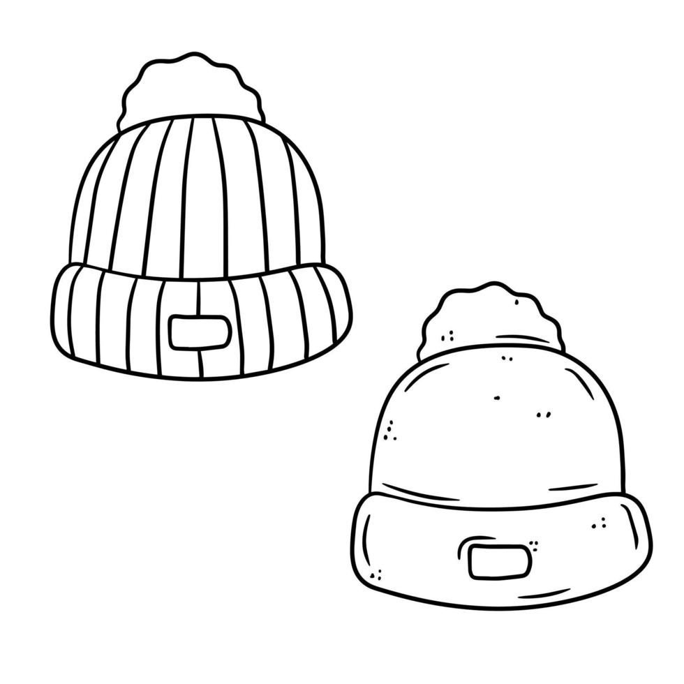 conjunto de chapéu de malha. ilustração de esboço desenhado à mão. roupas de inverno para a cabeça vetor