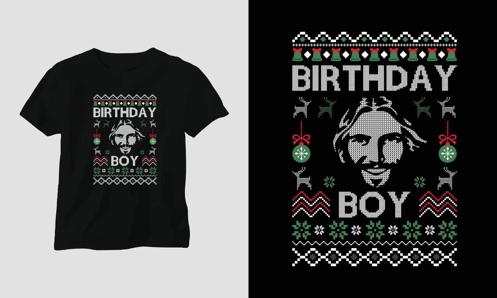 aniversariante - design de camiseta estilo retrô de natal feio vetor