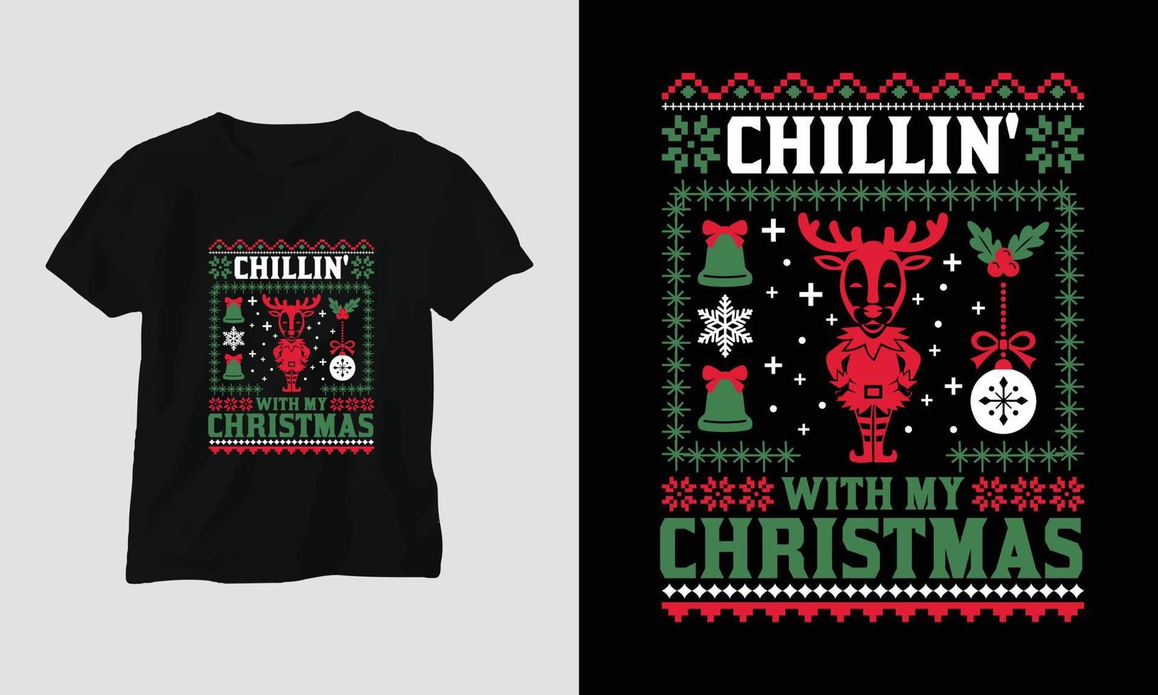 relaxando com meu natal - design de camiseta estilo retrô de natal feio vetor