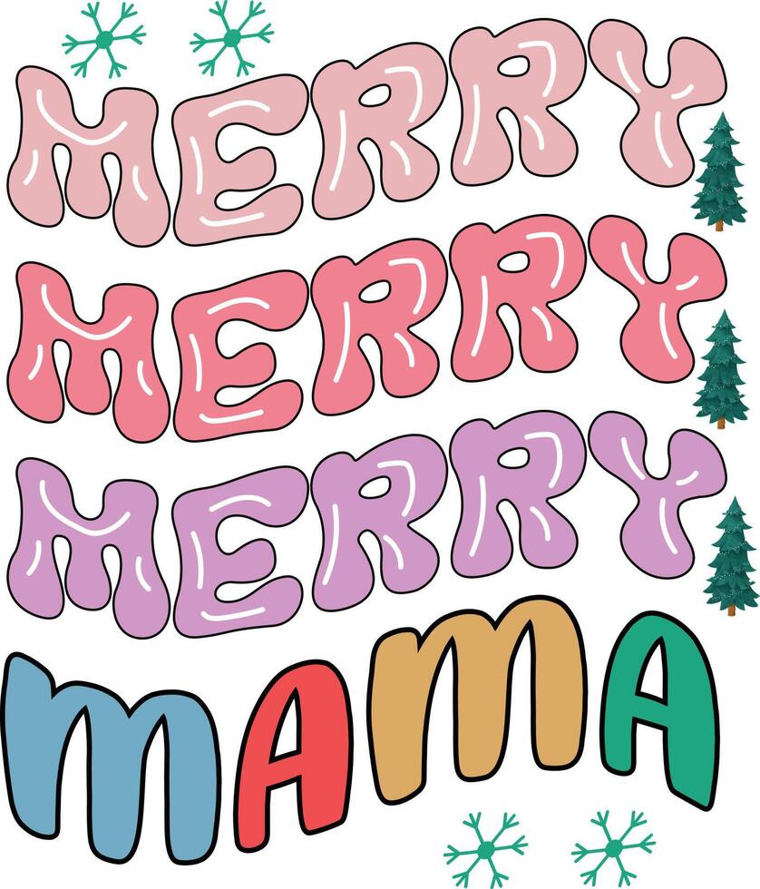 feliz feliz feliz mamãe citação de natal design de tipografia retrô vetor