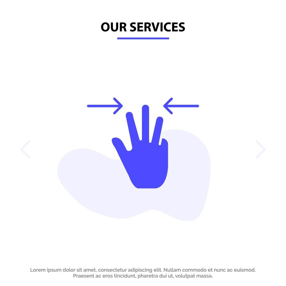 nossos serviços gestos mão móvel três dedos ícone de glifo sólido modelo de cartão web vetor