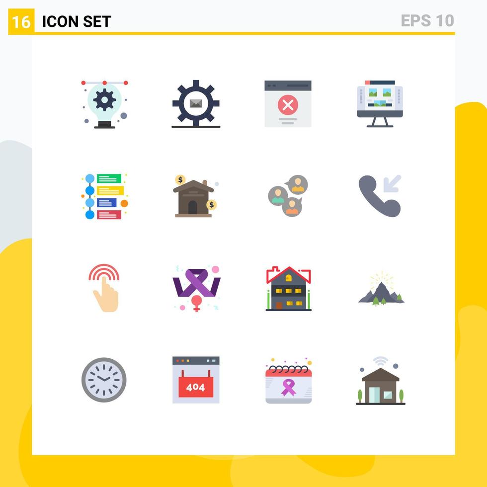 conjunto de 16 sinais de símbolos de ícones de interface do usuário modernos para mensagem de galeria de mensagem de computador de tela pacote editável de elementos de design de vetor criativo