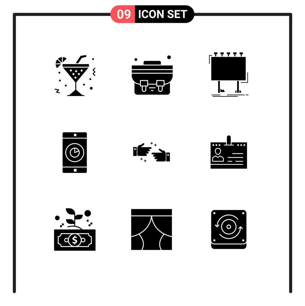9 ícones criativos, sinais e símbolos modernos de publicidade de tempo concluído, aplicativos de aplicativos móveis, elementos de design de vetores editáveis
