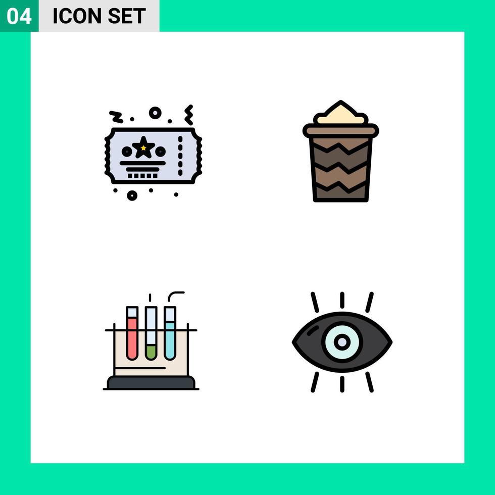 pacote de interface do usuário de 4 cores planas básicas de linhas preenchidas de elementos de design de vetores médicos editáveis de festa de laboratório de ingressos