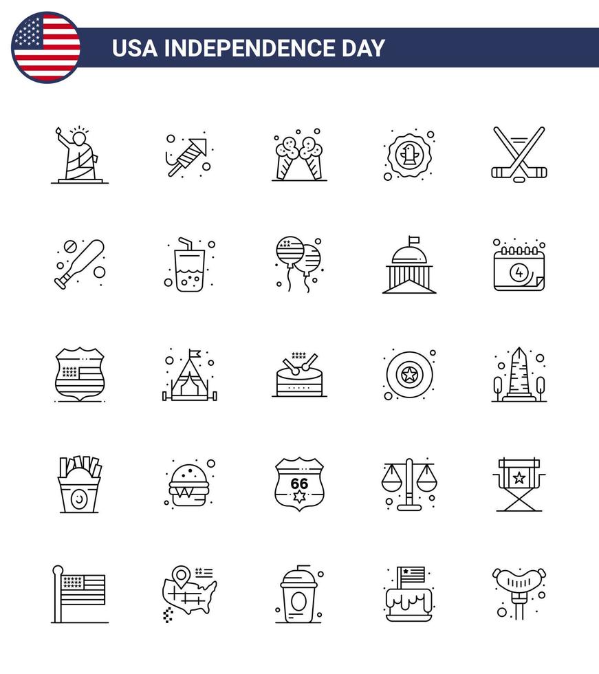 feliz dia da independência eua pacote de 25 linhas criativas de distintivo celebração dia pássaro americano editável dia eua vetor elementos de design