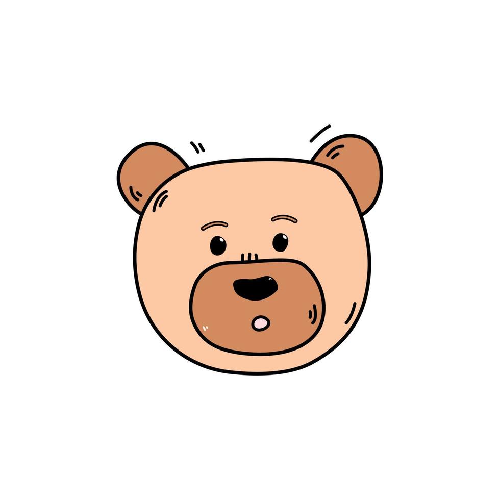 estilo de doodle de rosto de urso colorido desenhado à mão, ilustração vetorial isolada no fundo branco. focinho de animal fofo, elemento de design de contorno preto para cartões ou impressão, emoção vetor