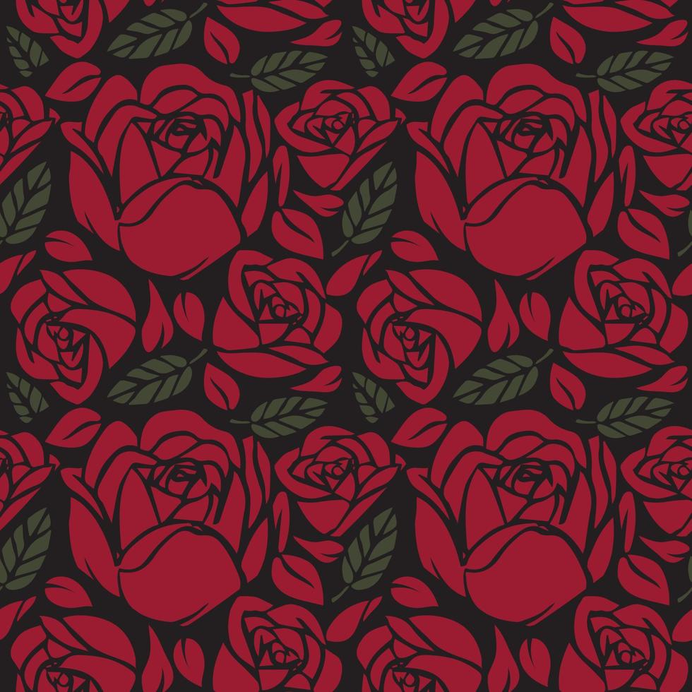 rosa vermelha floral sem costura vector ilustração padrão de fundo. design para uso em todo o pano de fundo de papel de embrulho de impressão de tecido têxtil e outros. design gráfico de flor de primavera