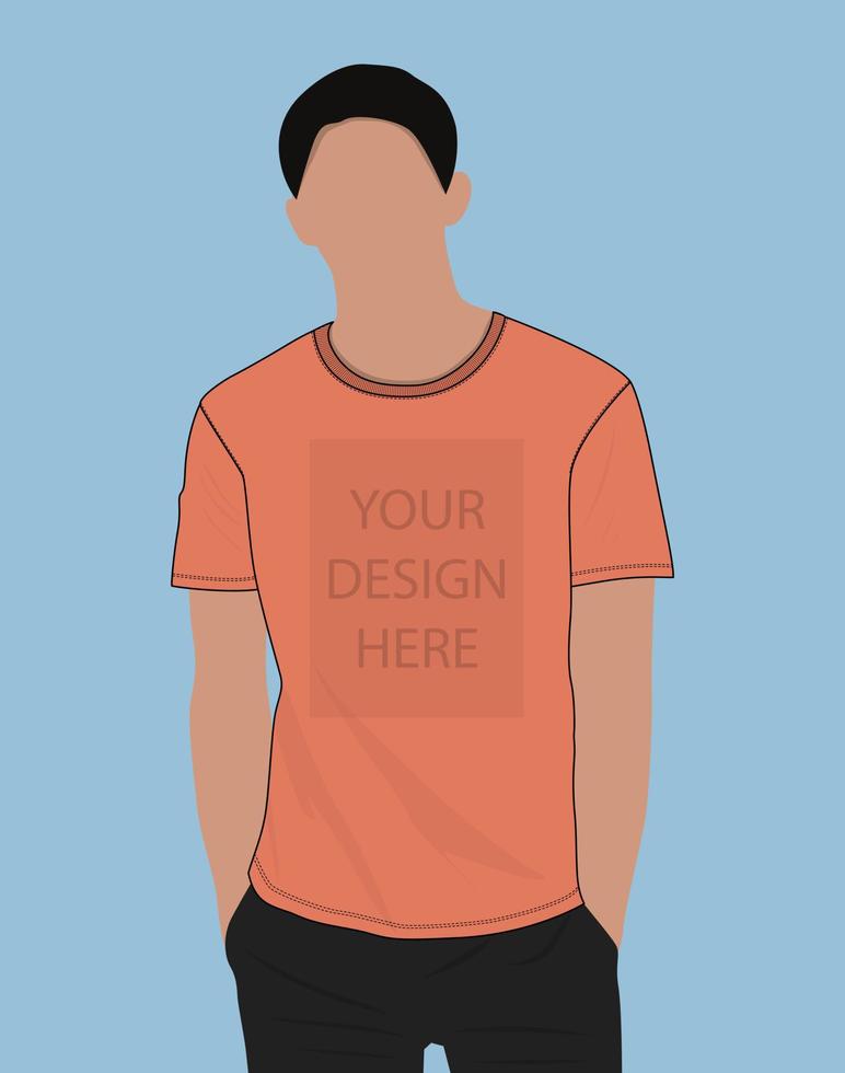 modelo de simulação de ilustração vetorial de camiseta de manga curta para homens e meninos vetor