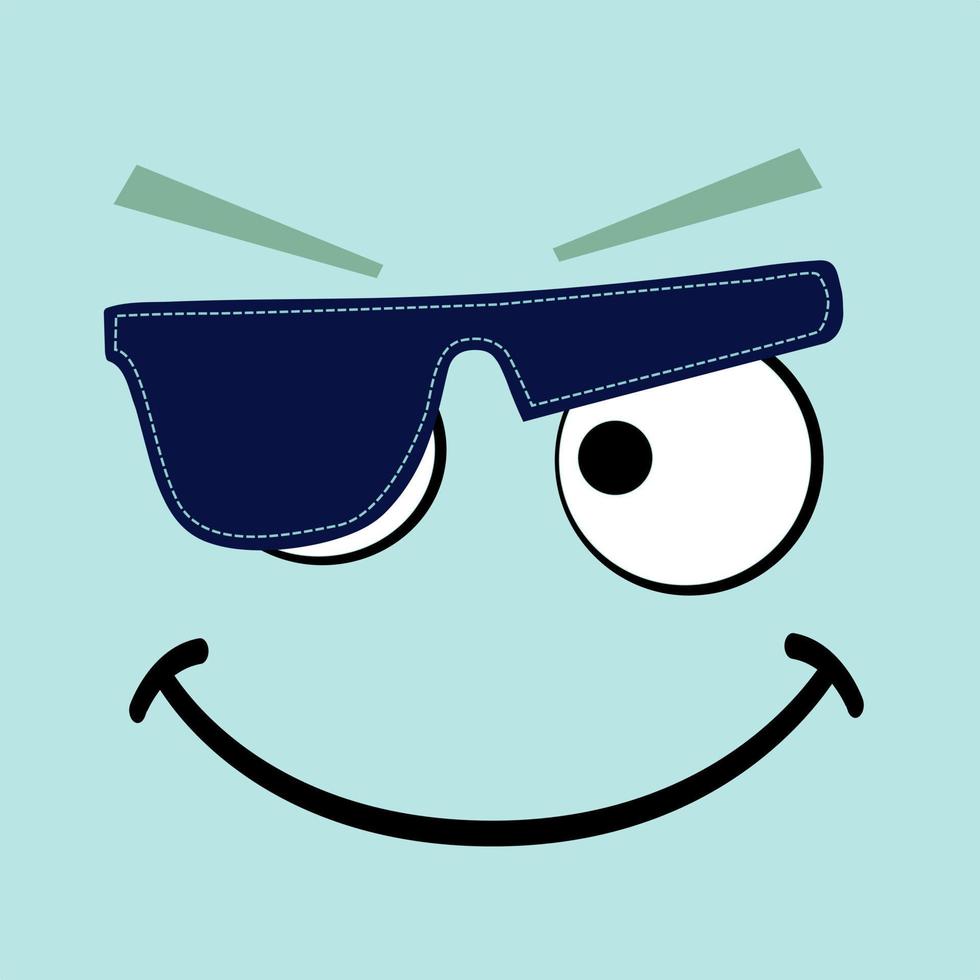 óculos de sol de desenho animado com ilustração vetorial de sorriso isolada em fundo azul celeste vetor