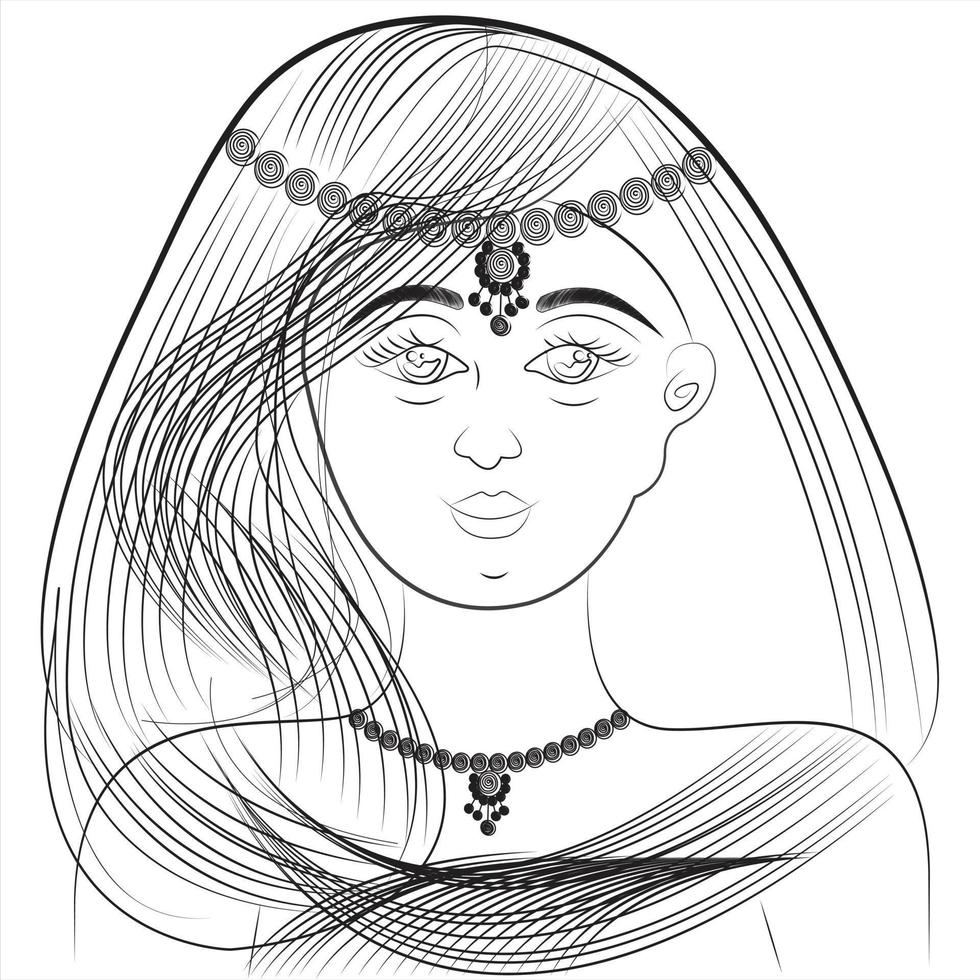 desenho de rosto de menina bonita com cabelo preto vetor