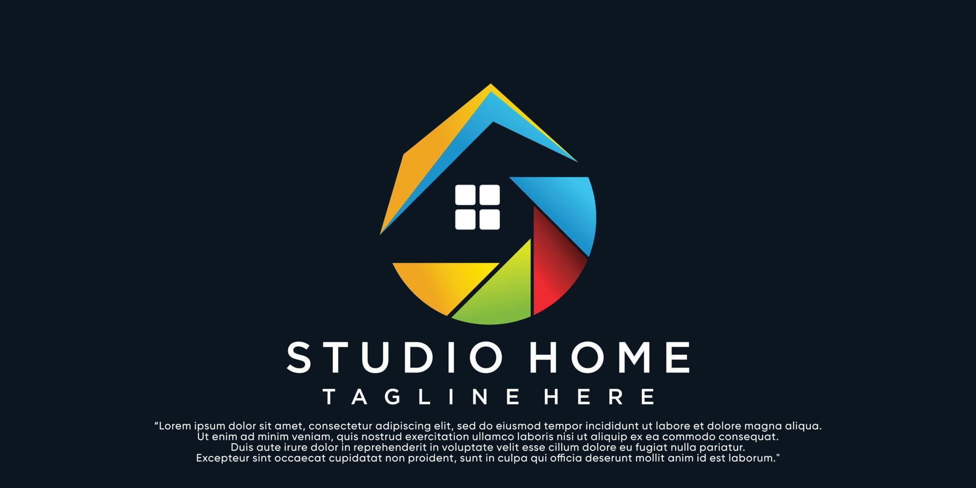 casa de estúdio de design de logotipo criativo com vetor premium exclusivo de conceito