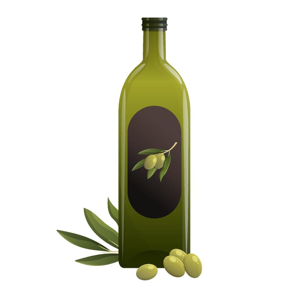 garrafa de azeite com azeitonas verdes. ilustração isolada do vetor dos desenhos animados