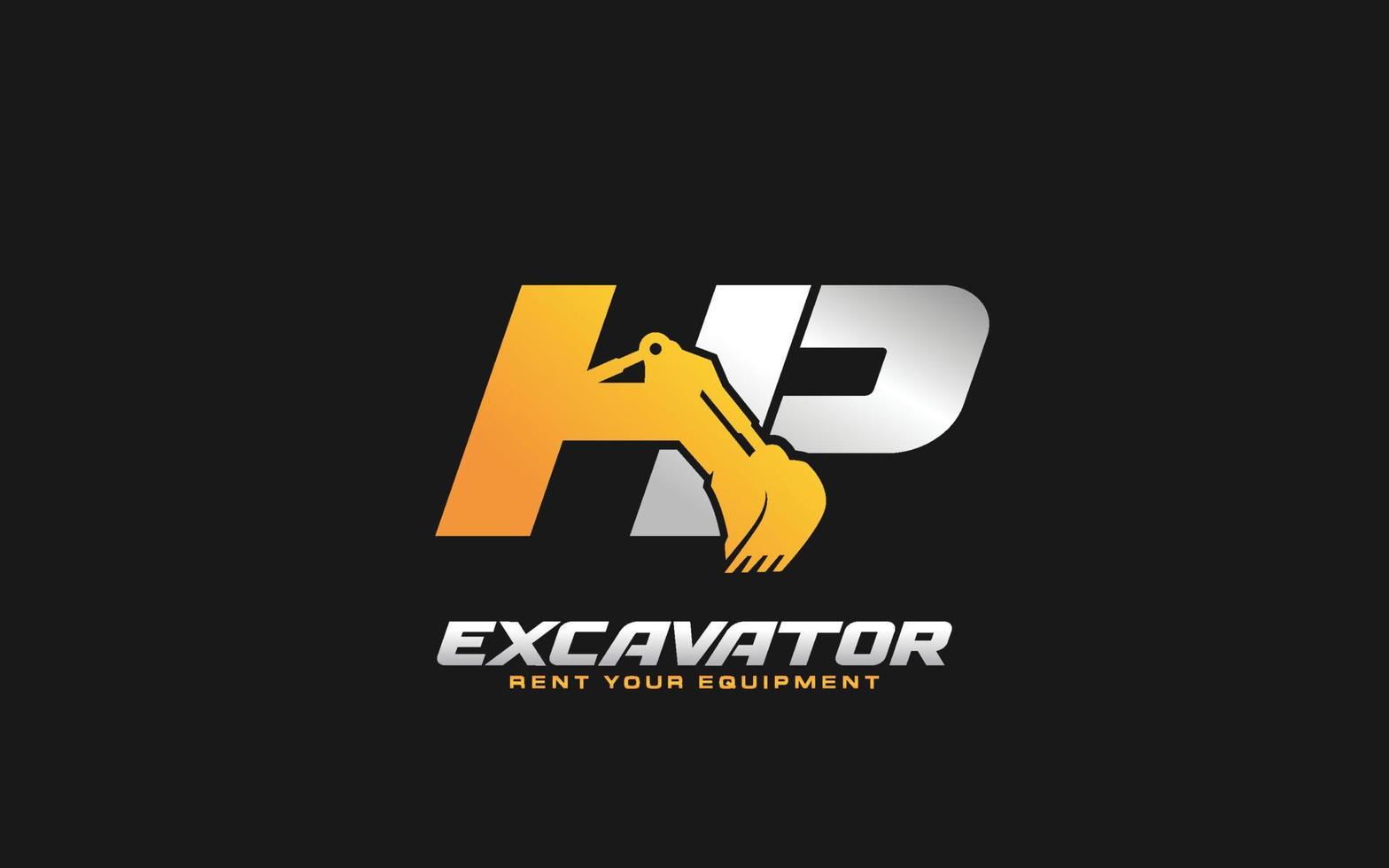 escavadeira hp logo para construtora. ilustração vetorial de modelo de equipamento pesado para sua marca. vetor