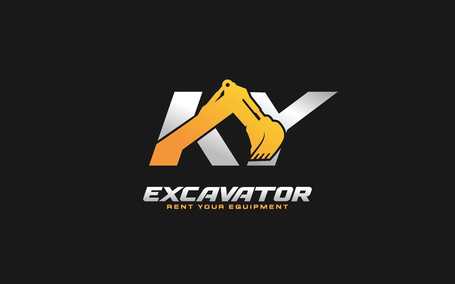 ky logo escavadeira para construtora. ilustração vetorial de modelo de equipamento pesado para sua marca. vetor