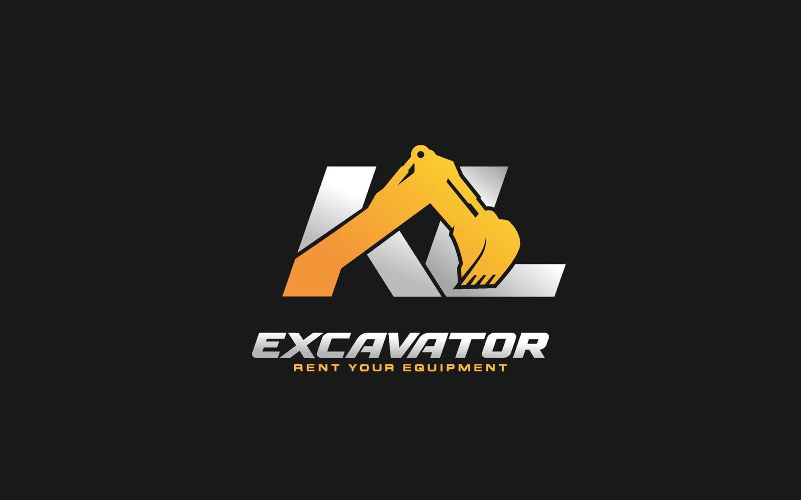 kl logo escavadeira para construtora. ilustração vetorial de modelo de equipamento pesado para sua marca. vetor