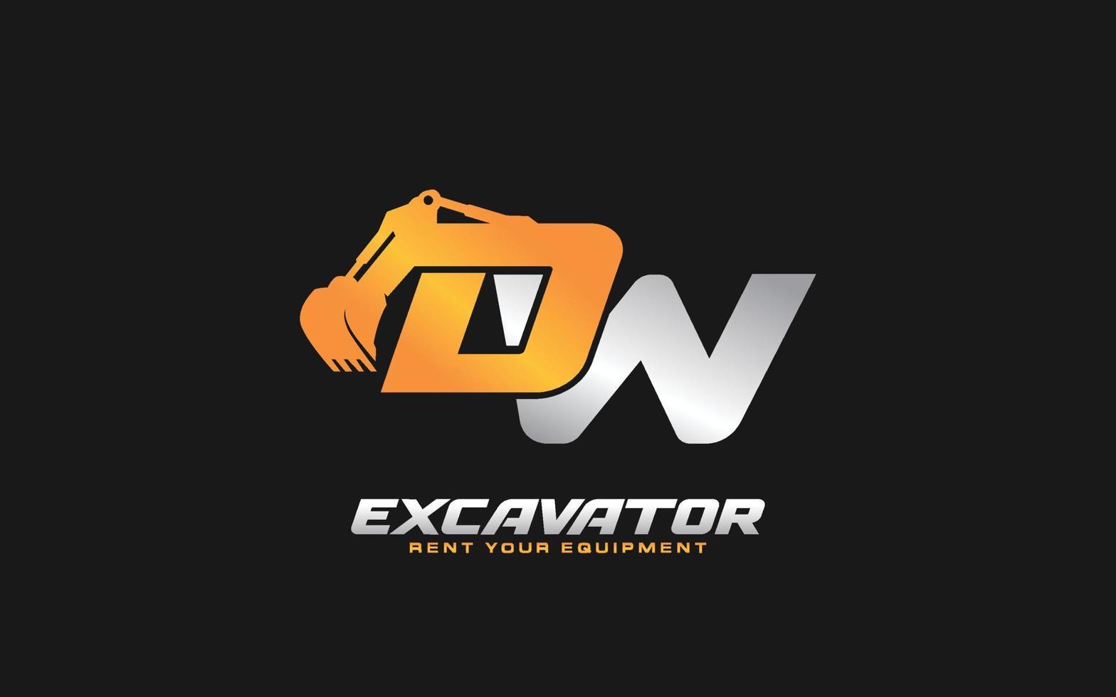 dw logo escavadeira para construtora. ilustração vetorial de modelo de equipamento pesado para sua marca. vetor