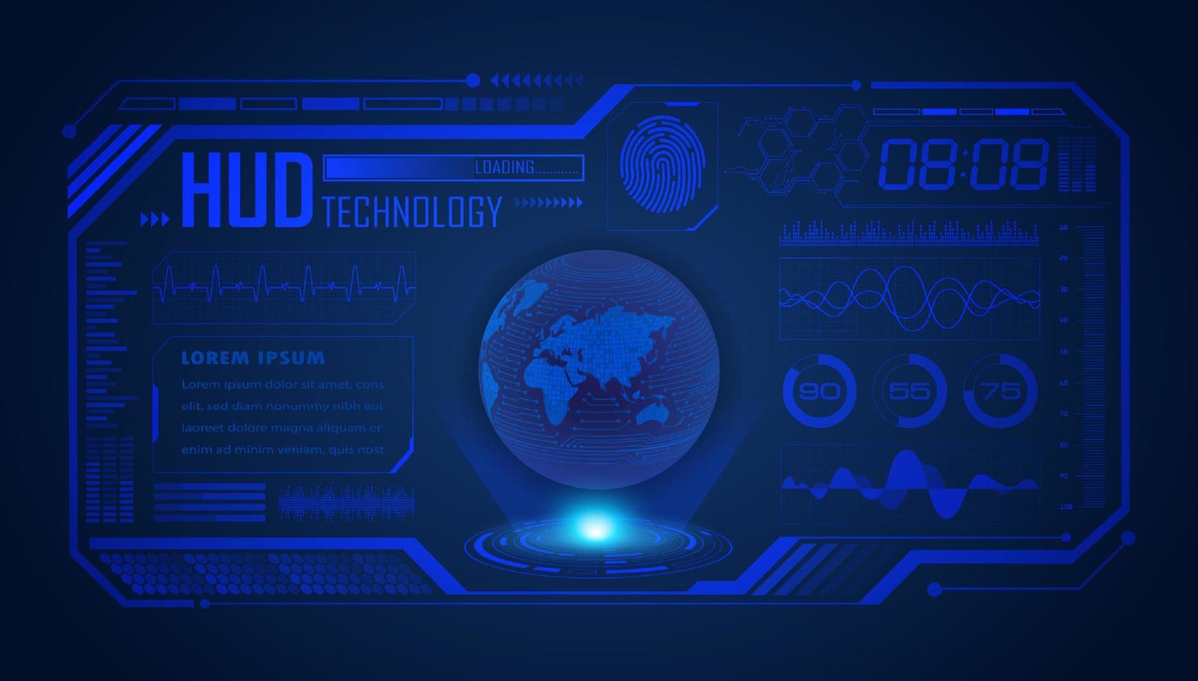 fundo de tela de tecnologia hud moderna com globo azul vetor