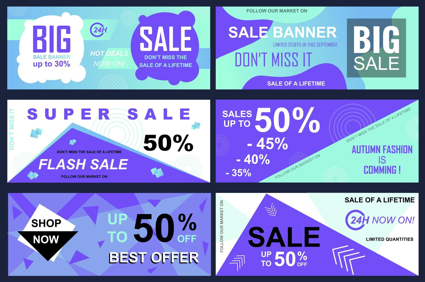 conjunto de banners de venda para compras online vetor