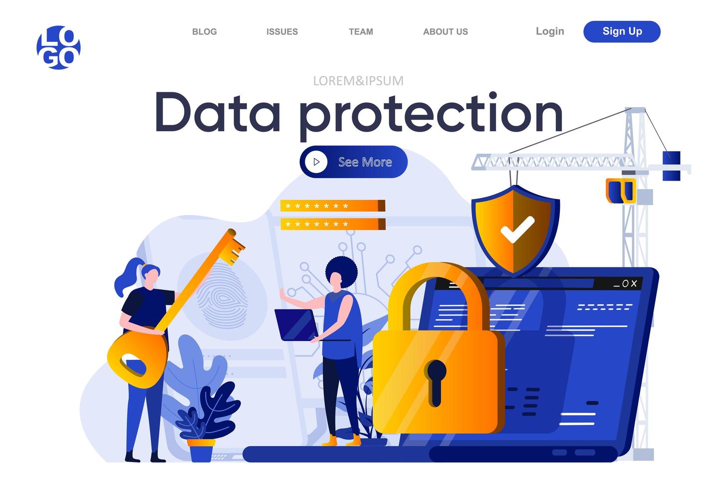 página de destino plana de proteção de dados vetor